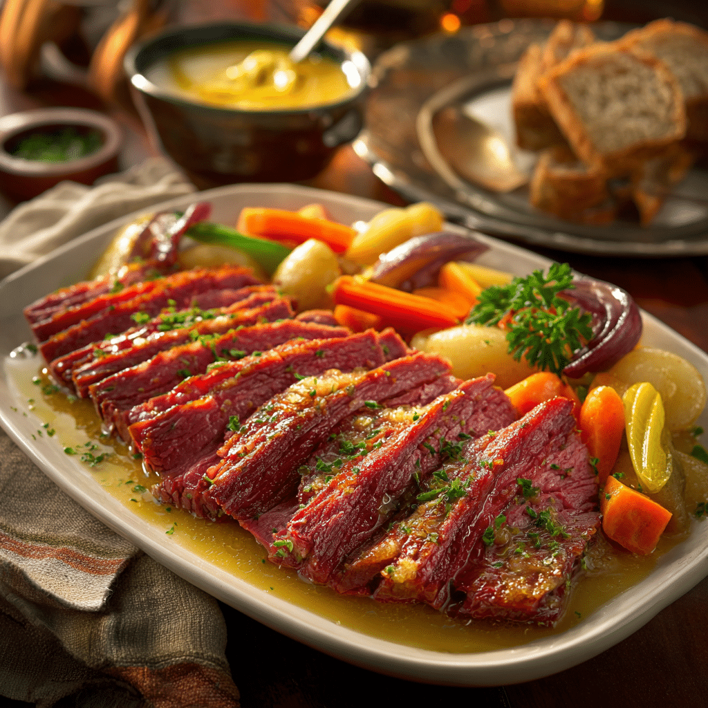 How to Cook Corned Beef in Instant Pot – Tender, Juicy & Easy 8 Corned beef sliced and fanned on a white platter